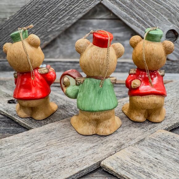 Set of 3-1980’s Homco Christmas Marching Band Bear Ornaments/Figurines-#5553-4”H - Picture 5 of 6